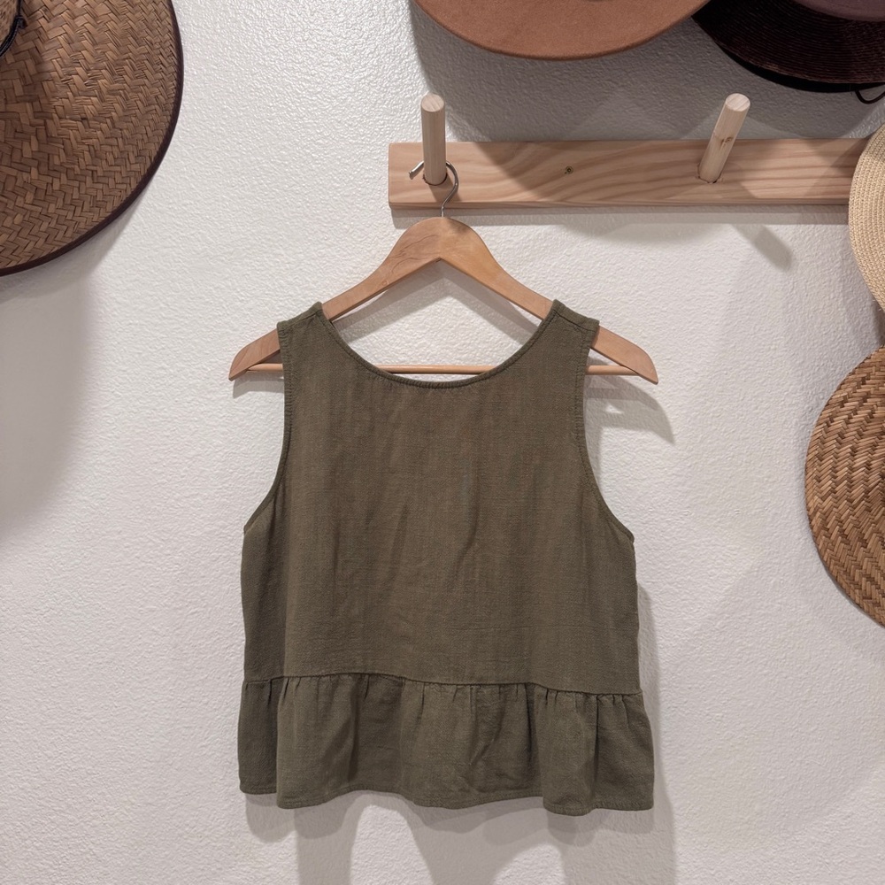 Cropped Olive Green Linen Blend Forest Fairy Top Summer Capsule Lagenlook